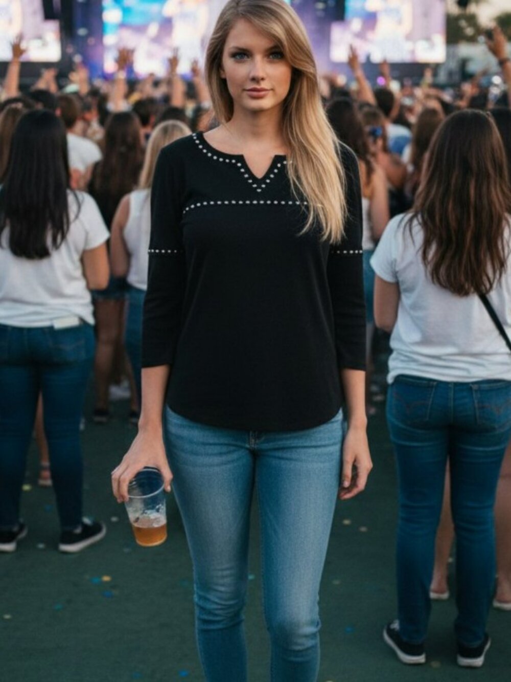 Karen Scott Black V-Neck Studded Long Sleeve Top